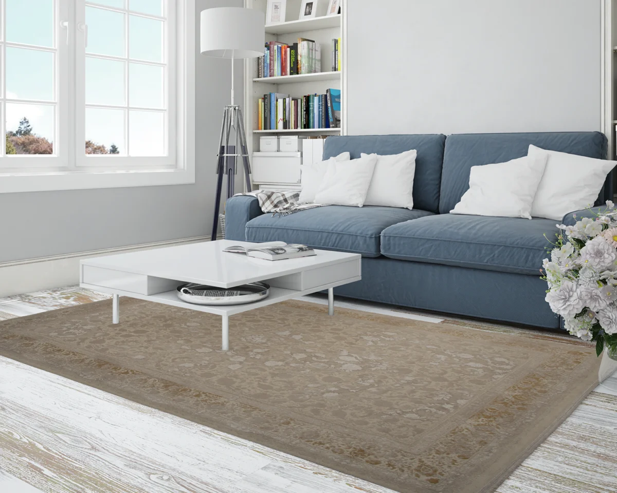 فرش وینتیج 3017 نسکافه‌ای کرم حاشیه آجری