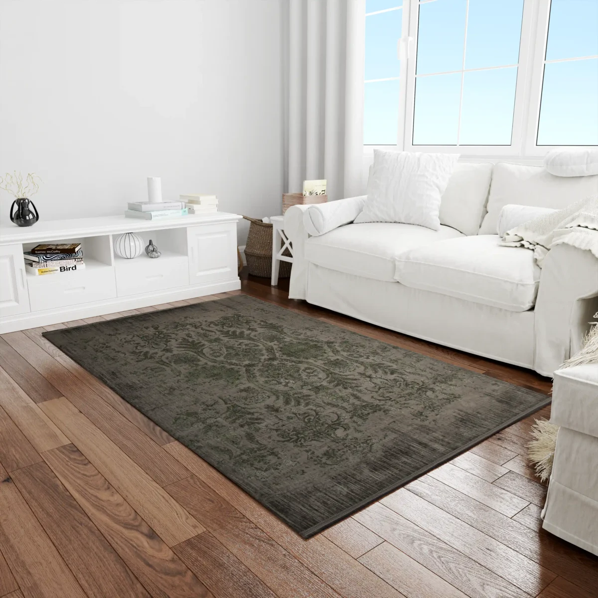 فرش وینتیج 49923 نسکافه‌ای سبز