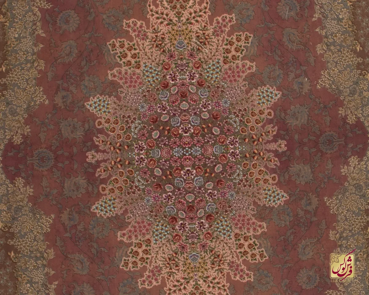 فرش ابریشم ماشینی 701145 گلبهی