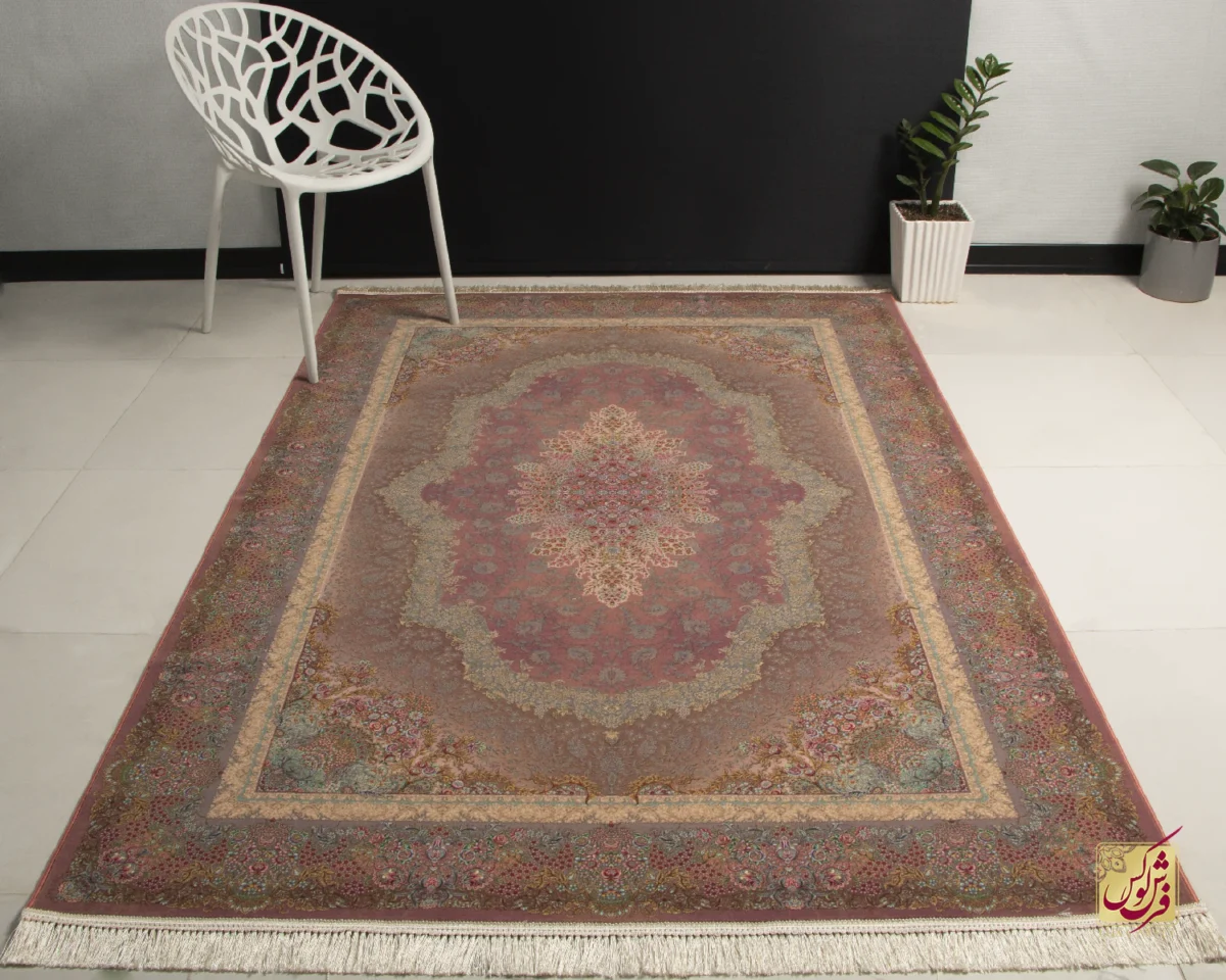 701145-16 فرش ابریشم ماشینی 701145 گلبهی