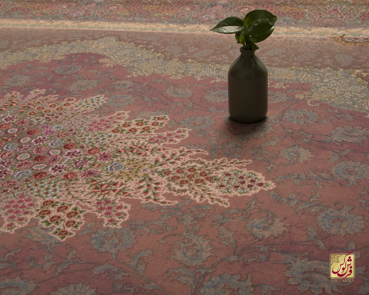فرش ابریشم ماشینی 701145 گلبهی