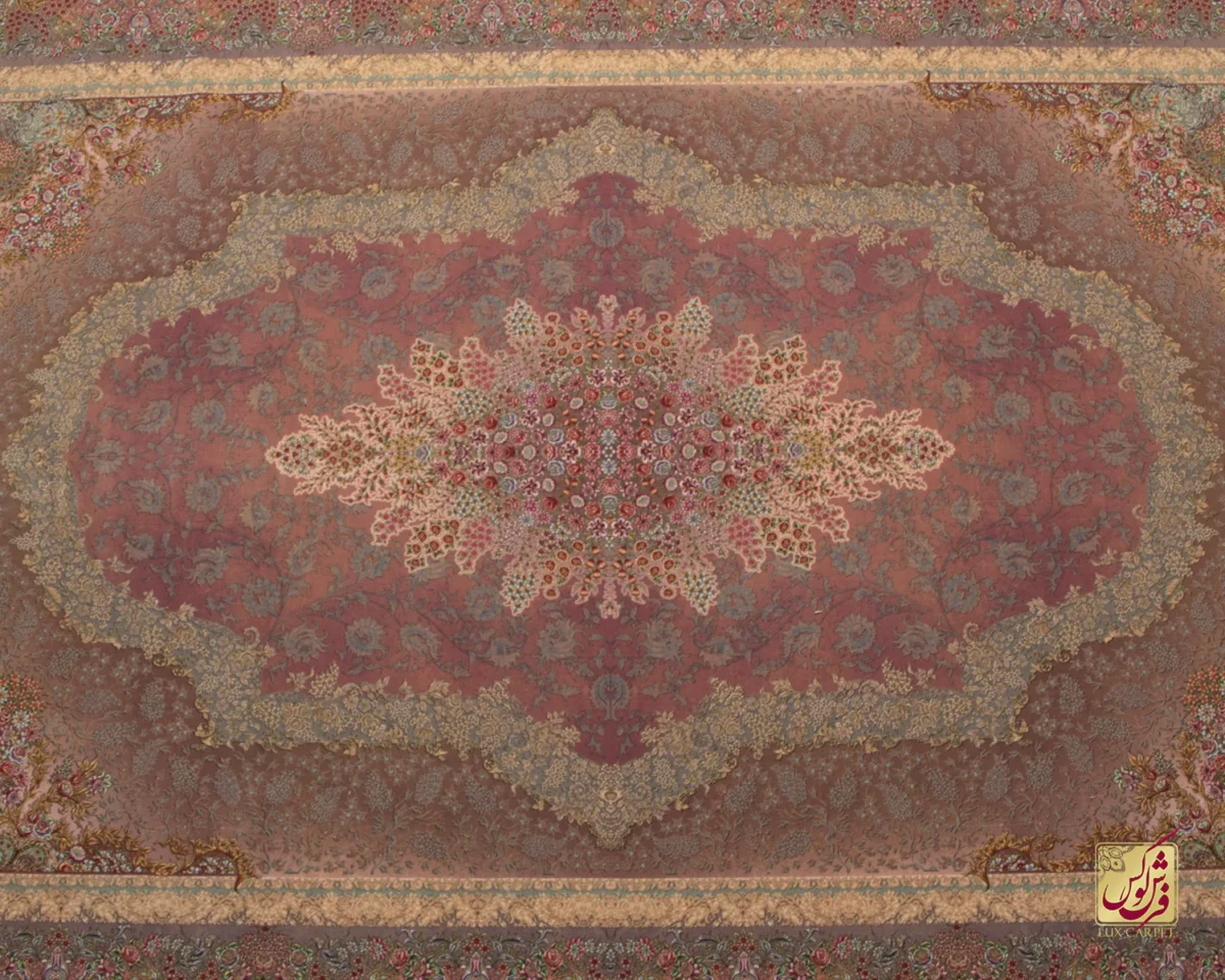 فرش ابریشم ماشینی 701145 گلبهی