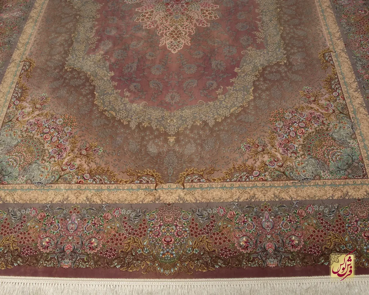 فرش ابریشم ماشینی 701145 گلبهی