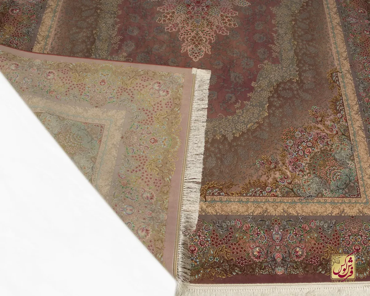 فرش ابریشم ماشینی 701145 گلبهی