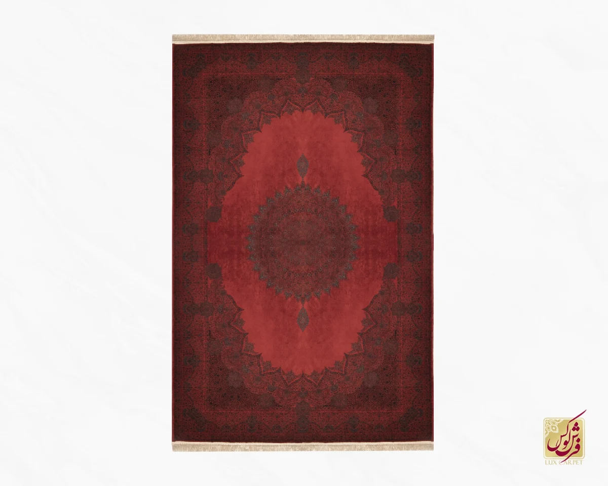 702440 فرش ابریشم ماشینی 702440 قرمز زغالی - تصویر 1
