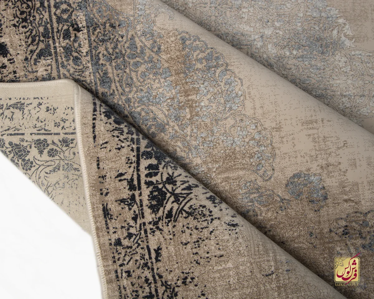 فرش وینتیج 9116 نسکافه‌ای سرمه‌ای