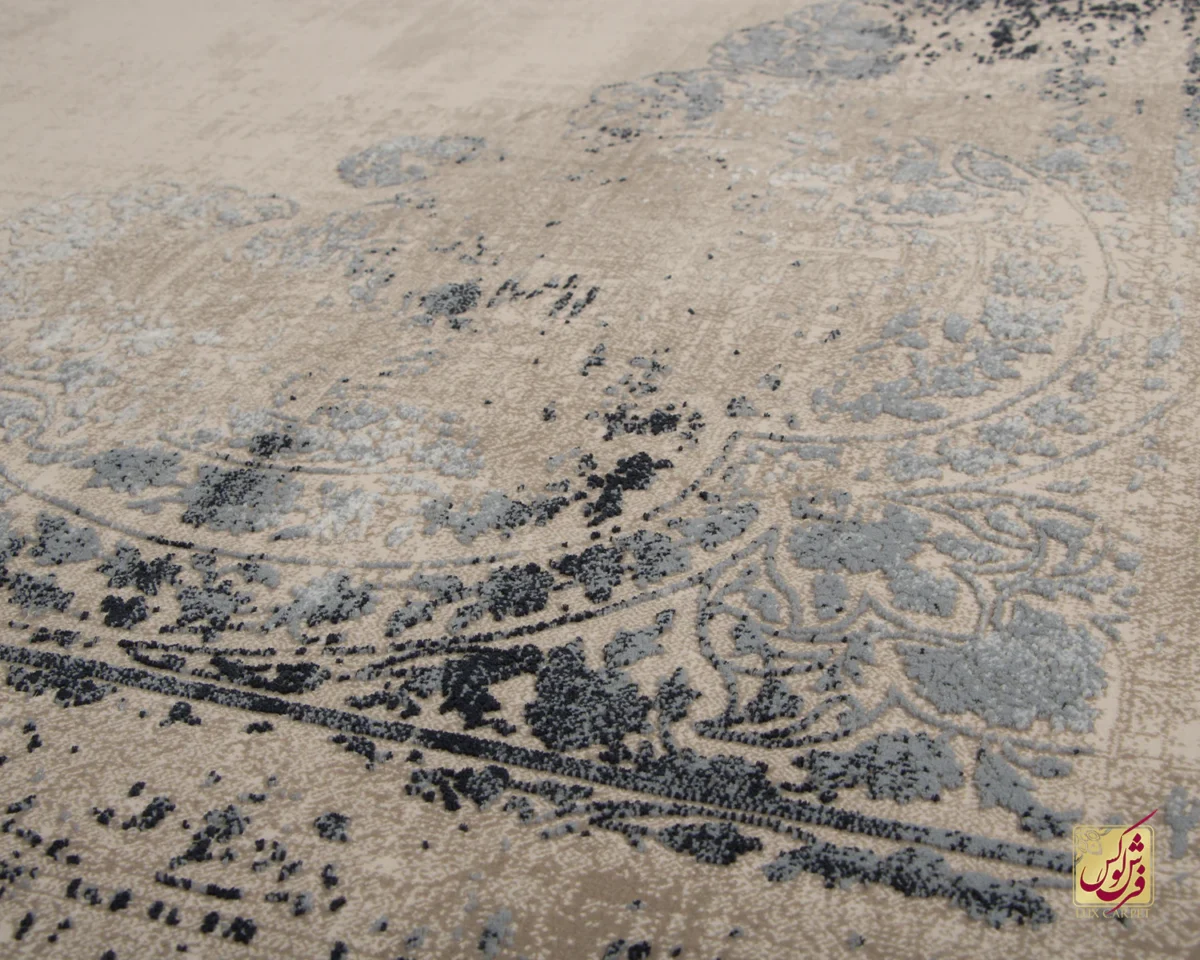 فرش وینتیج 9116 نسکافه‌ای سرمه‌ای