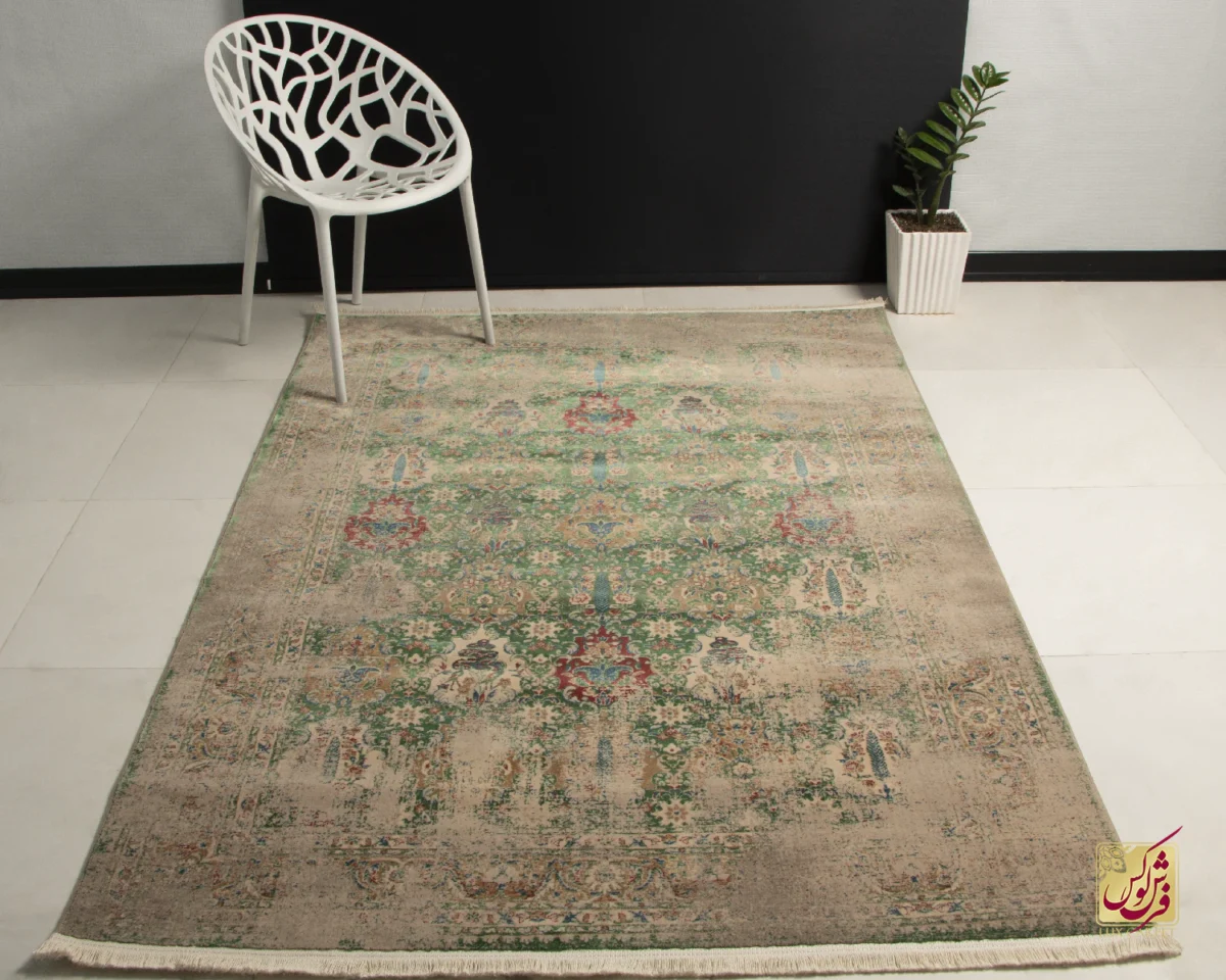 hr186-12 فرش وینتیج HR 186 نسکافهای سبز