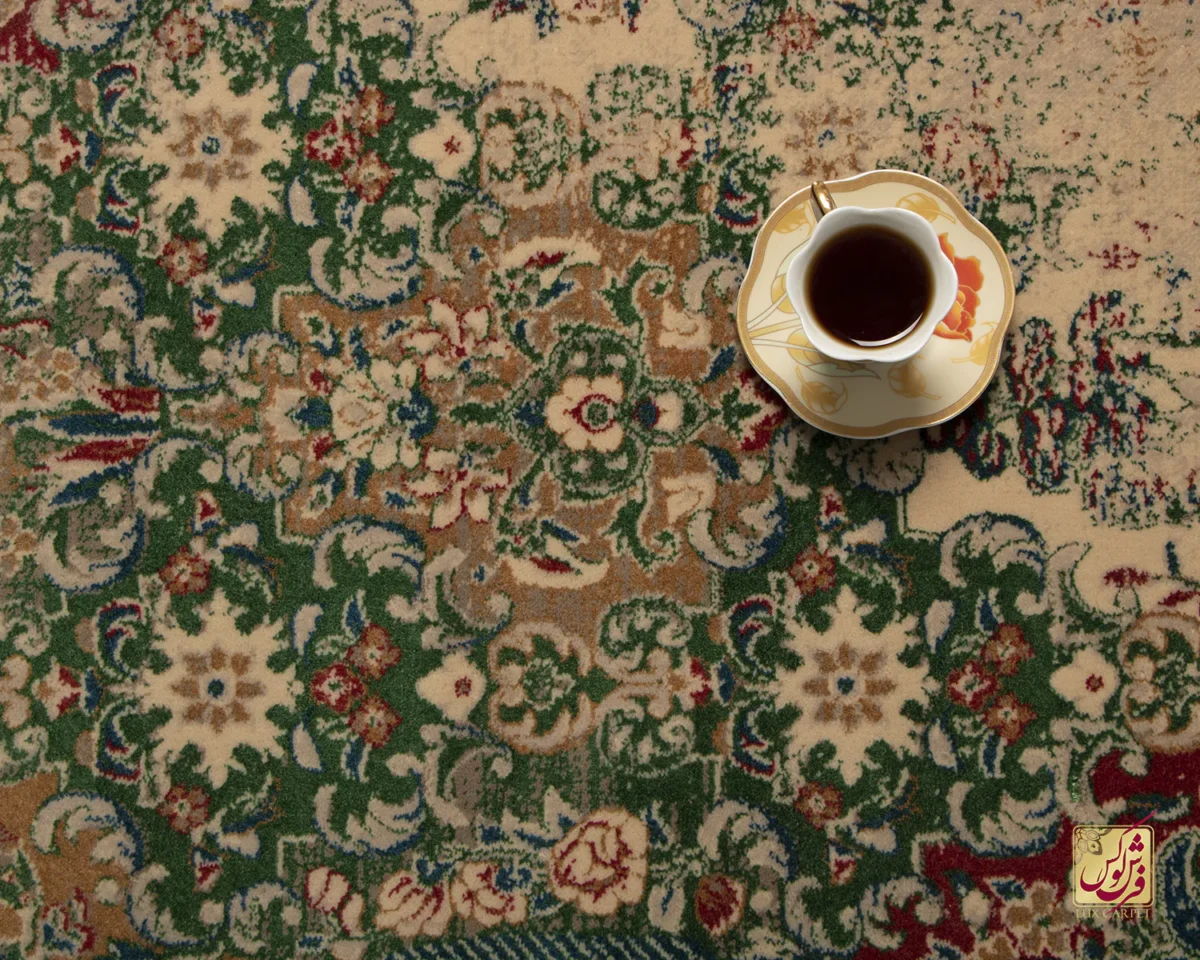 فرش وینتیج HR 186 نسکافه‌ای سبز