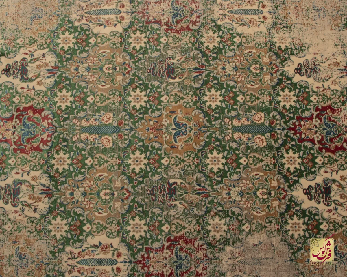 فرش وینتیج HR 186 نسکافه‌ای سبز