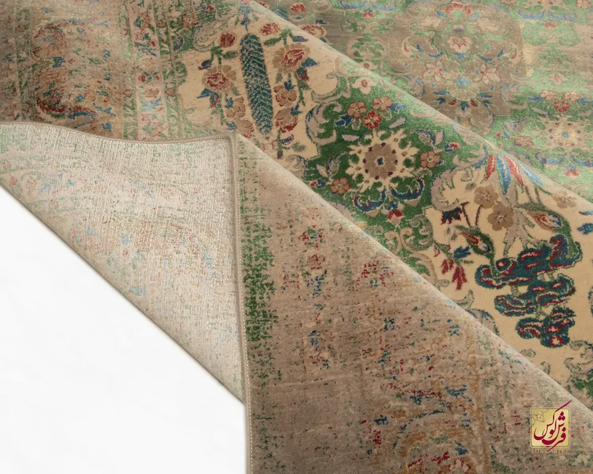 فرش وینتیج HR 186 نسکافه‌ای سبز