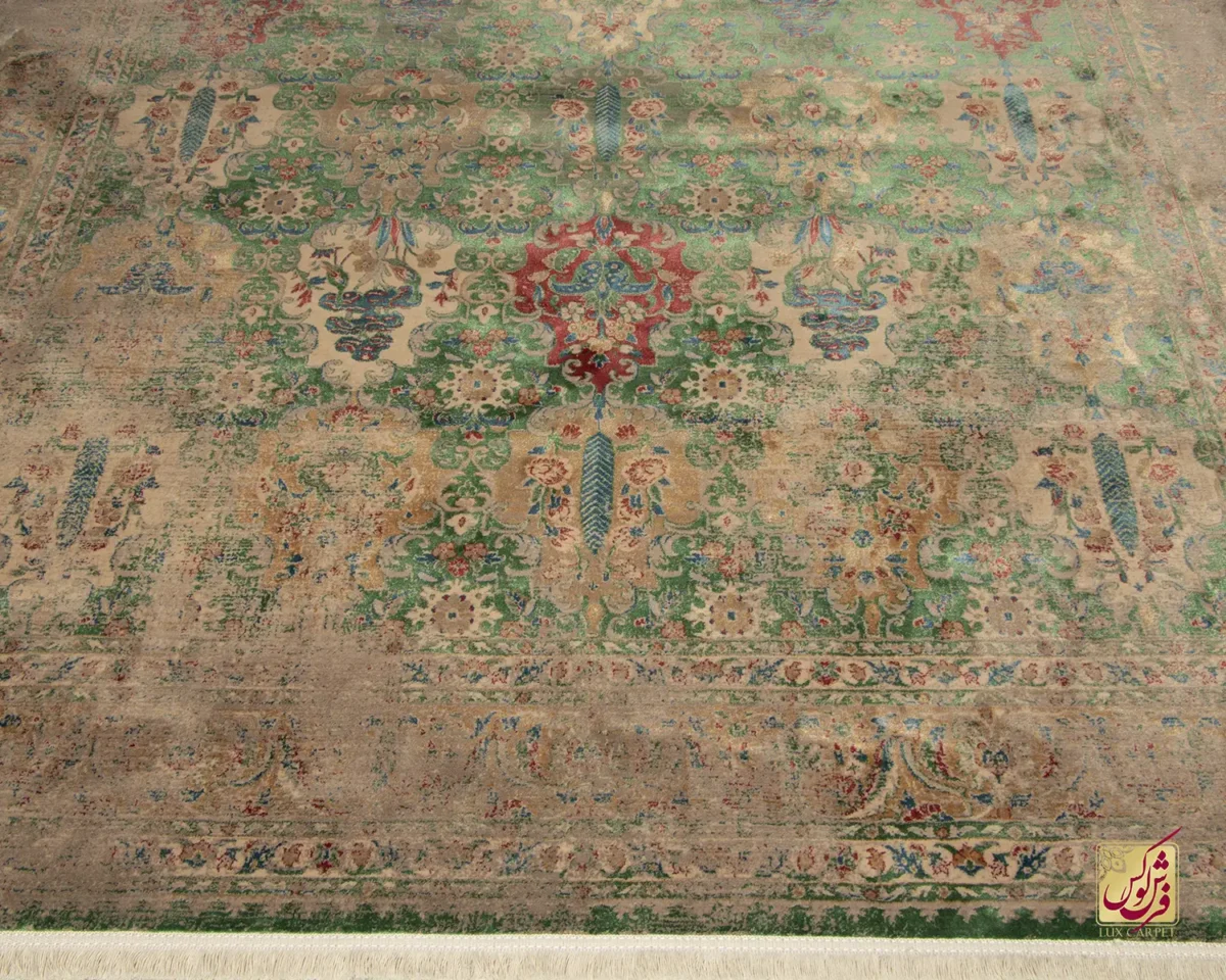 فرش وینتیج HR 186 نسکافه‌ای سبز