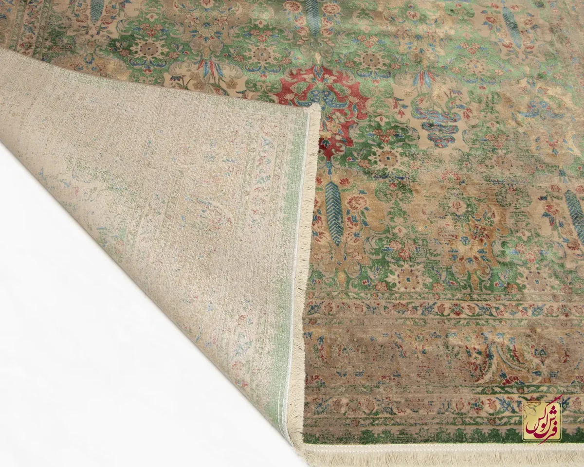 فرش وینتیج HR 186 نسکافه‌ای سبز