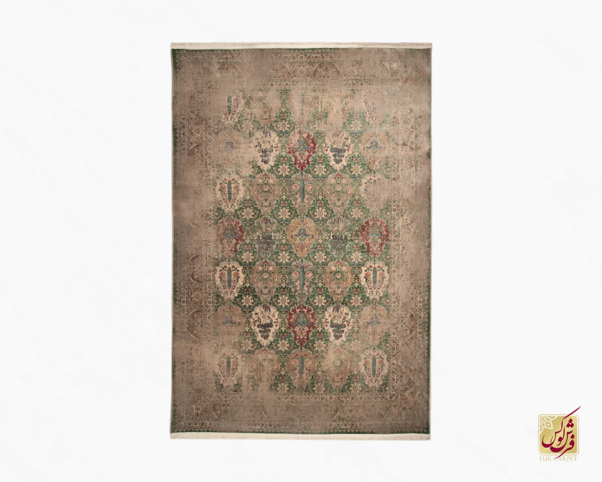 فرش وینتیج HR 186 نسکافه‌ای سبز