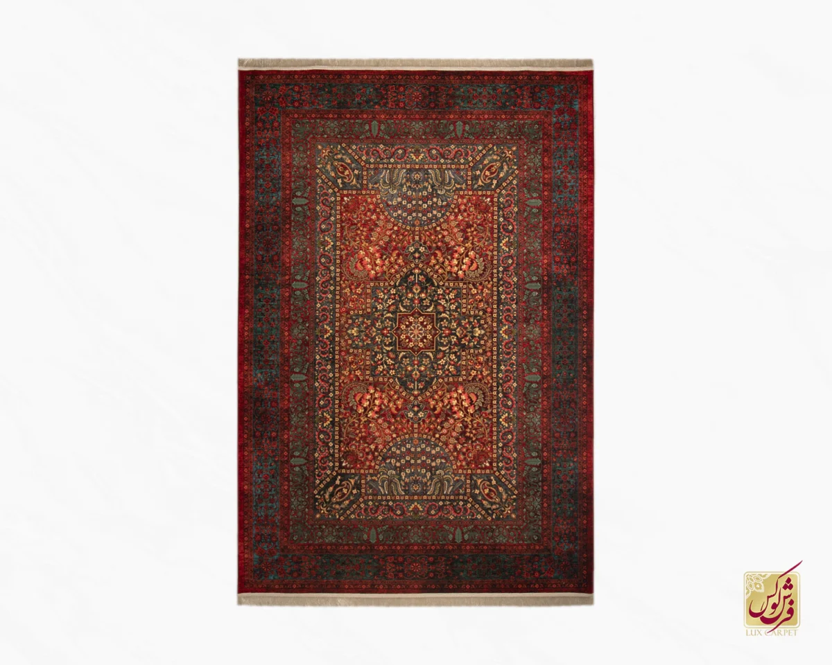 فرش ابریشم ماشینی 202739 لاکی سبز