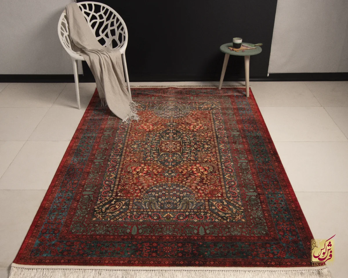 فرش ابریشم ماشینی 202739 لاکی سبز