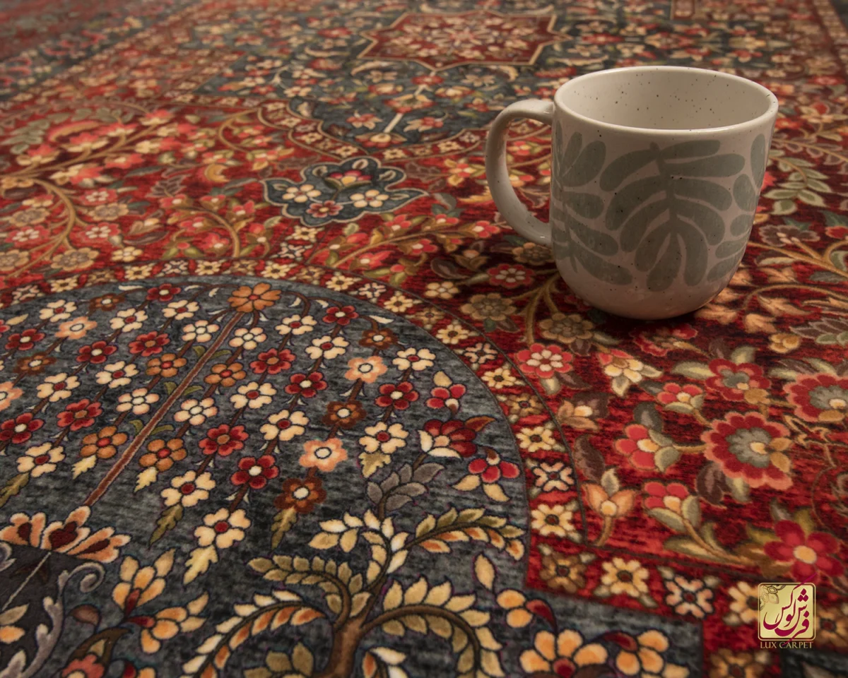 فرش ابریشم ماشینی 202739 لاکی سبز