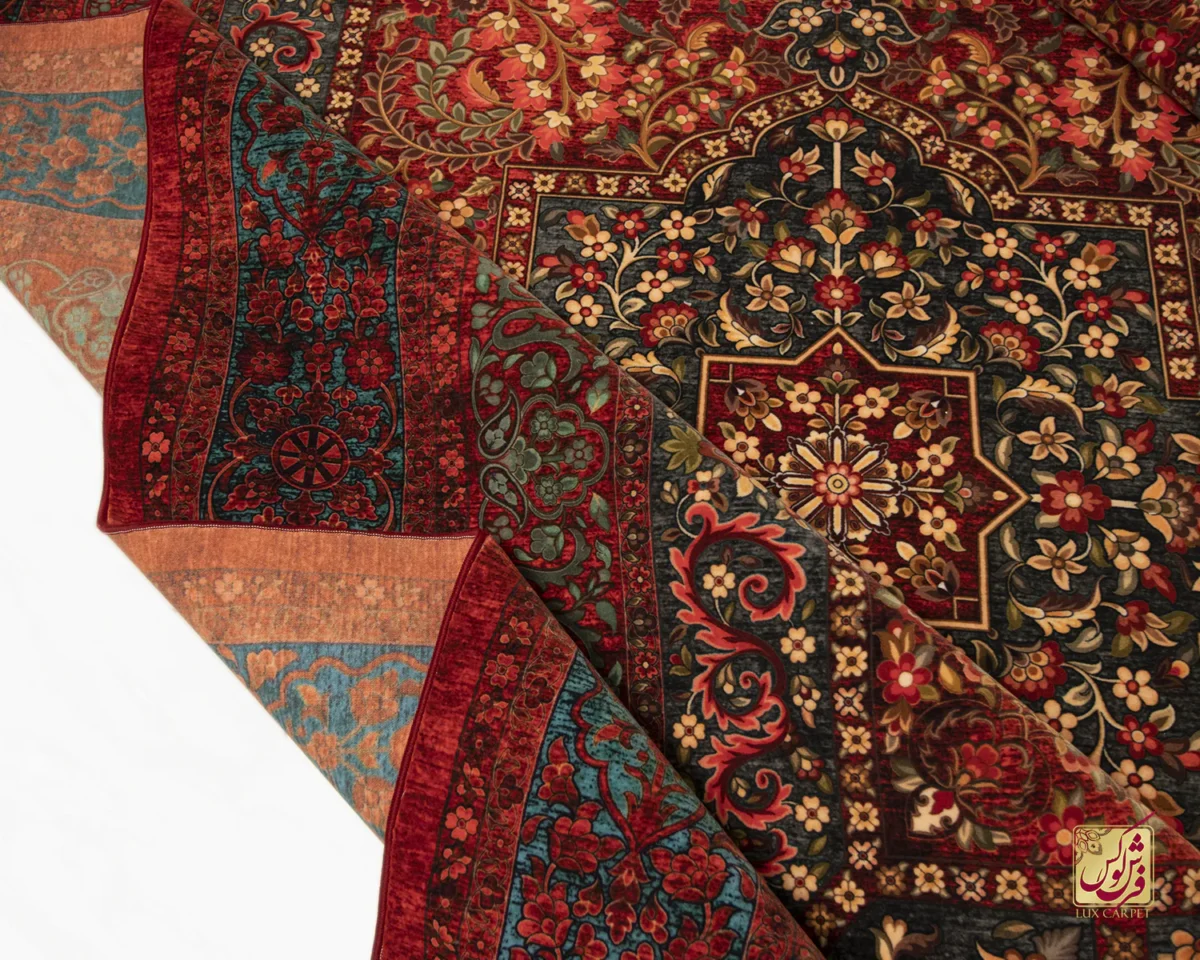 فرش ابریشم ماشینی 202739 لاکی سبز