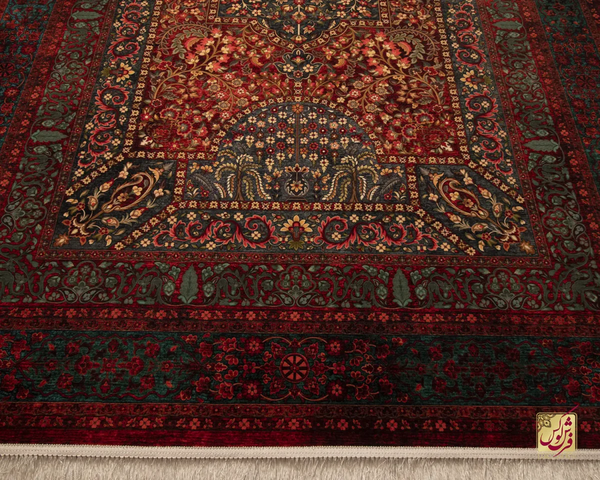 فرش ابریشم ماشینی 202739 لاکی سبز