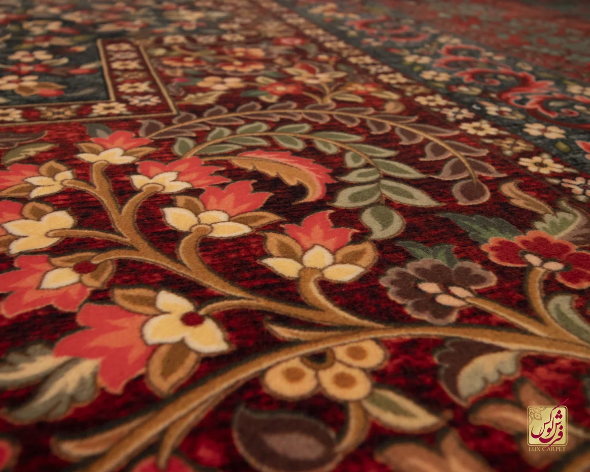 فرش ابریشم ماشینی 202739 لاکی سبز