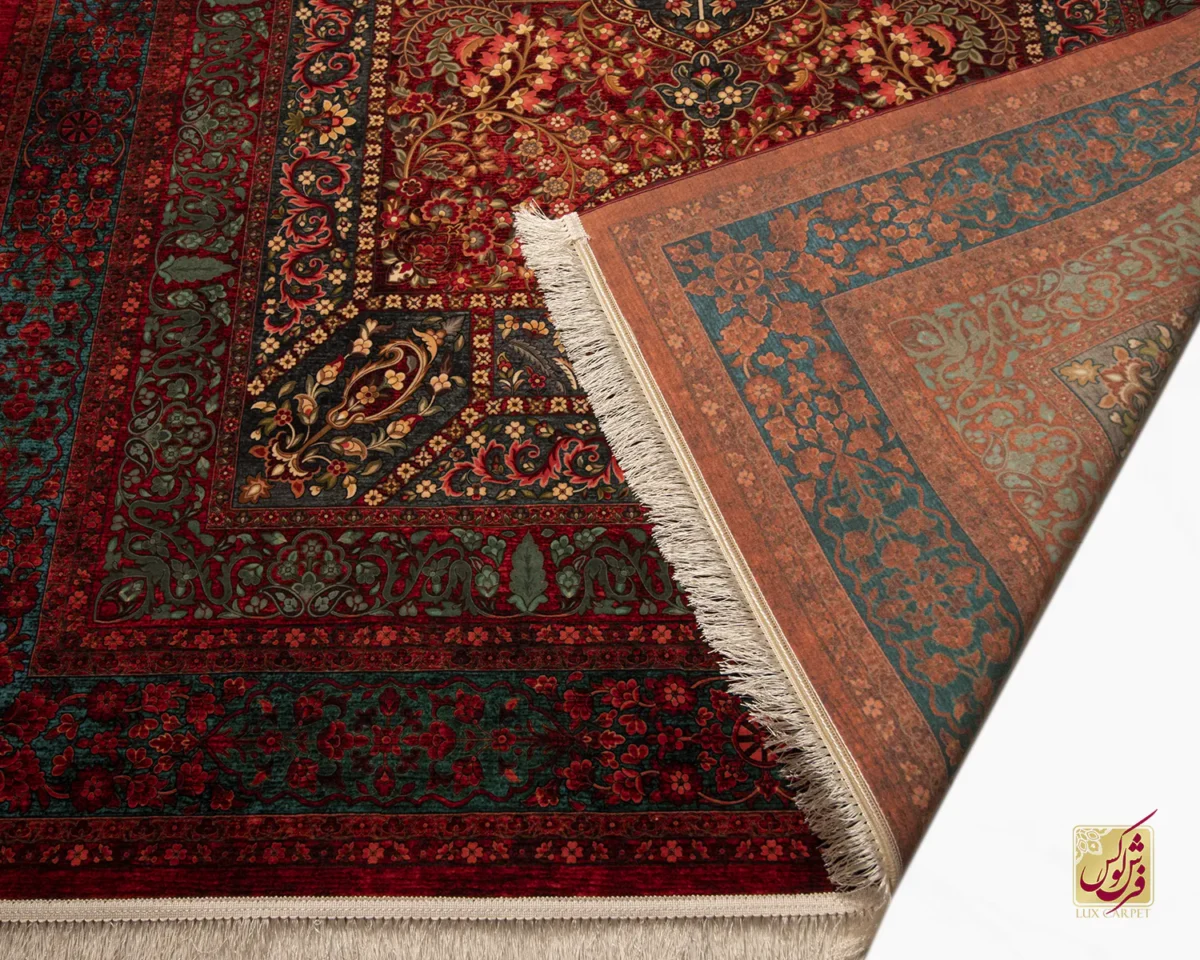 فرش ابریشم ماشینی 202739 لاکی سبز