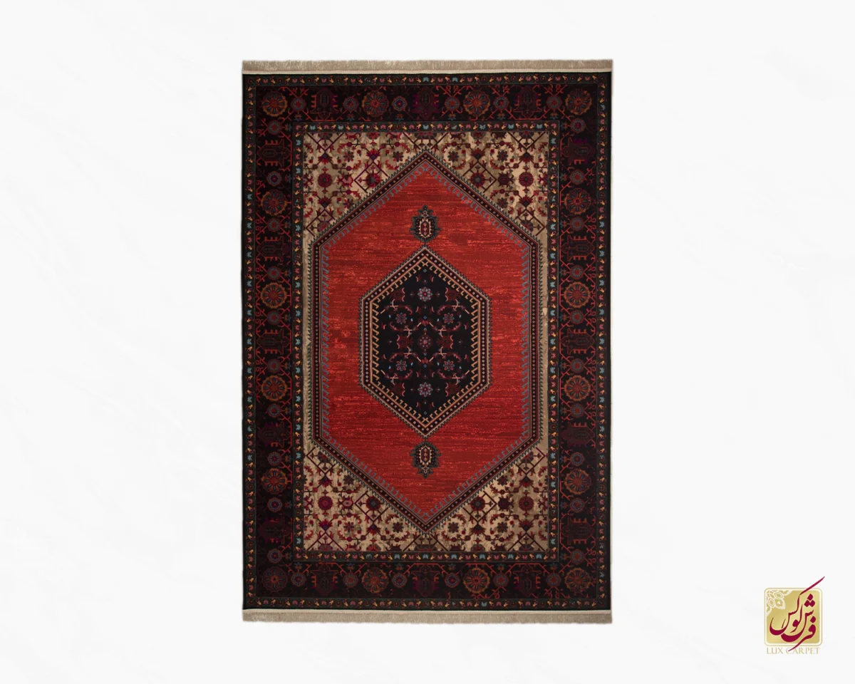 فرش ابریشم ماشینی 210303 نارنجی مشکی