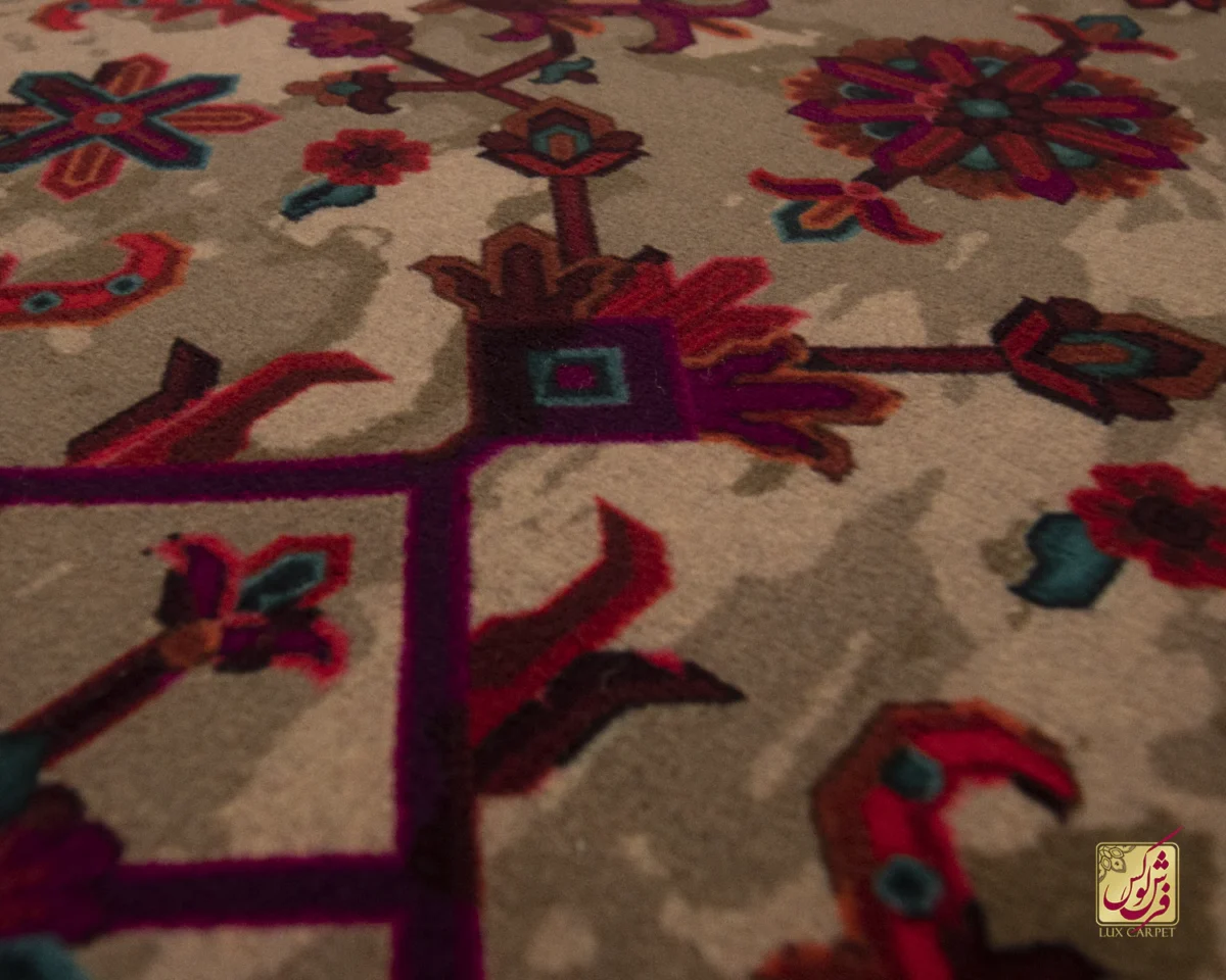 فرش ابریشم ماشینی 210303 نارنجی مشکی