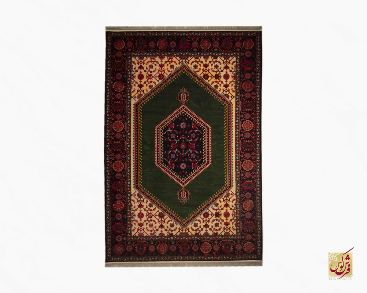 فرش ابریشم ماشینی 210304 سبز مشکی