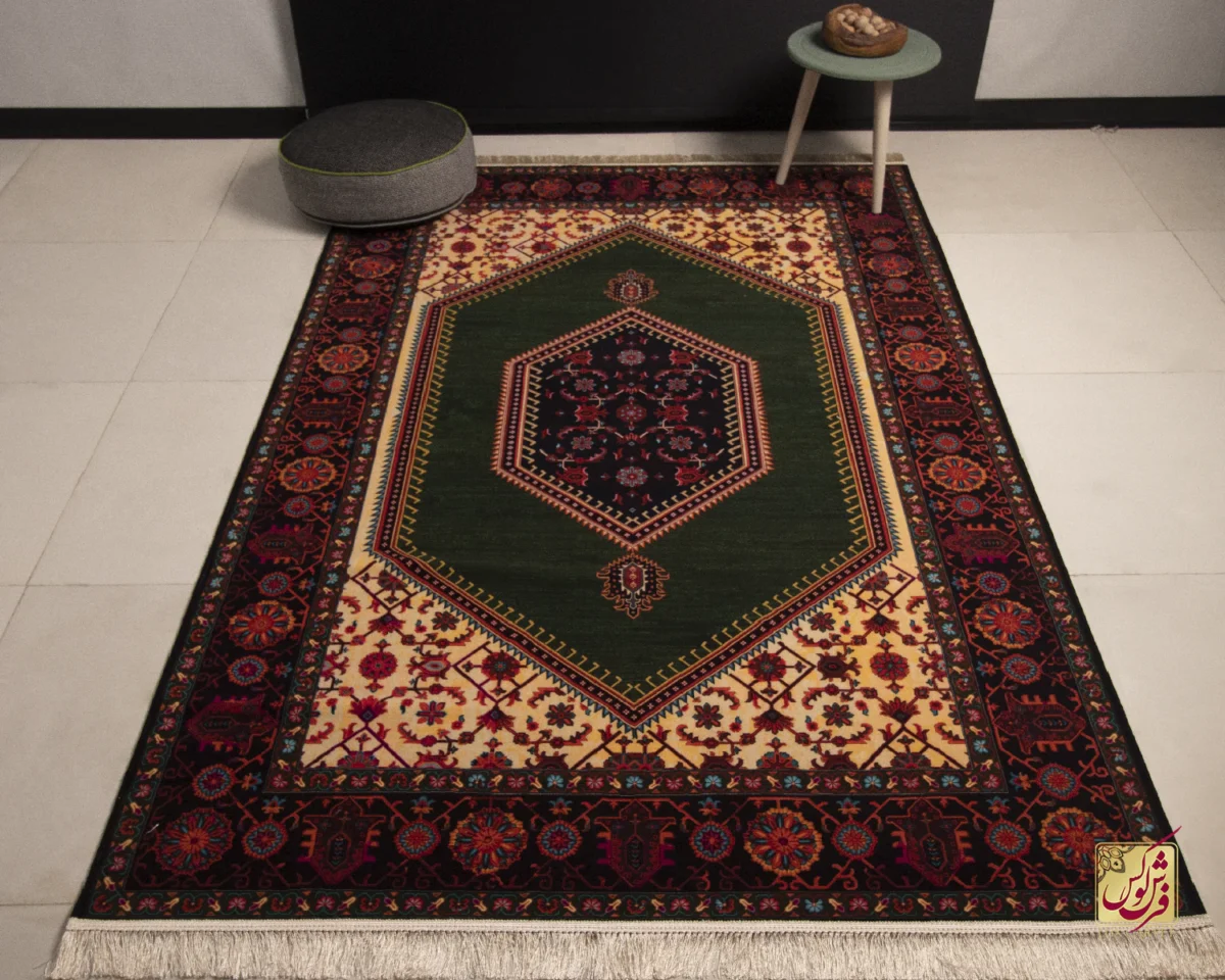 210304-1 فرش ابریشم ماشینی 210304 سبز مشکی