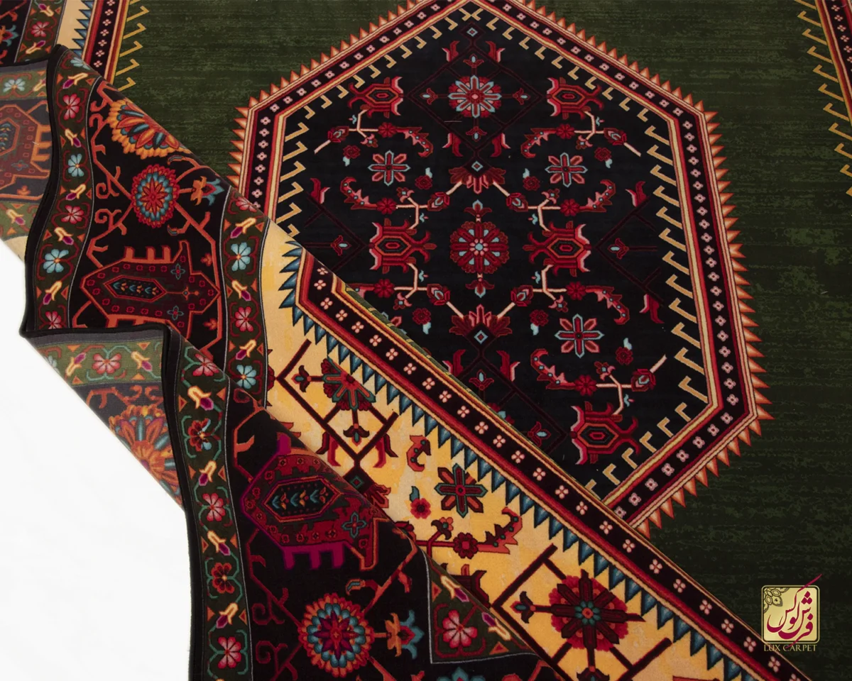 فرش ابریشم ماشینی 210304 سبز مشکی