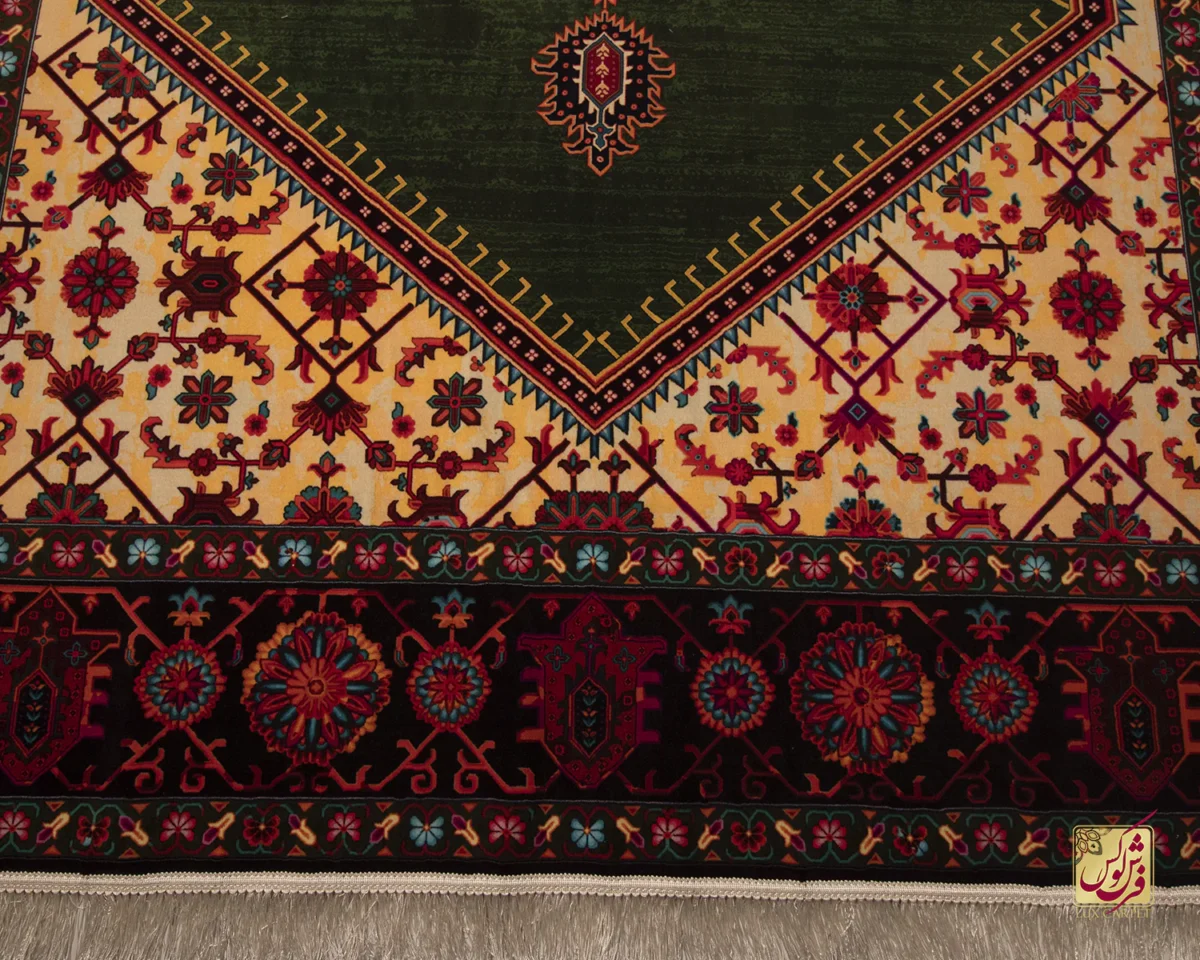 فرش ابریشم ماشینی 210304 سبز مشکی