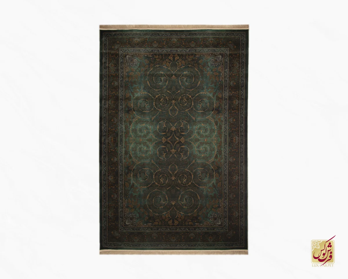 702556-0 فرش ابریشم ماشینی 702556 سبز طلایی