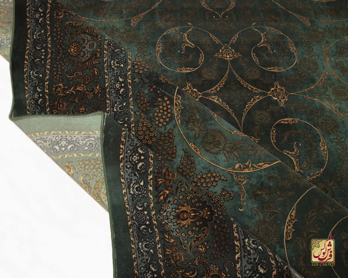 فرش ابریشم ماشینی 702556 سبز طلایی