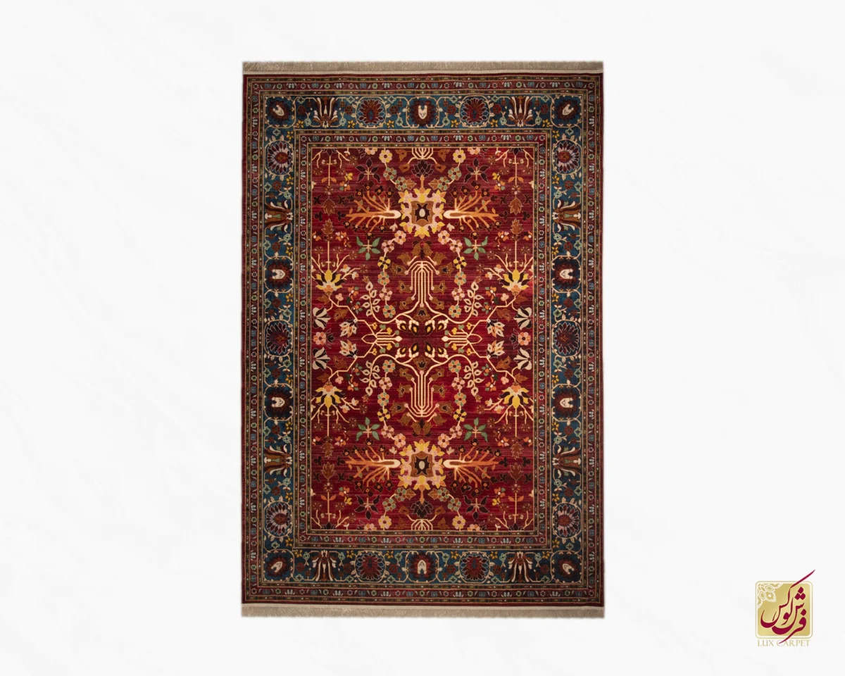 730301-0 فرش ابریشم ماشینی 730301 قرمز آبی