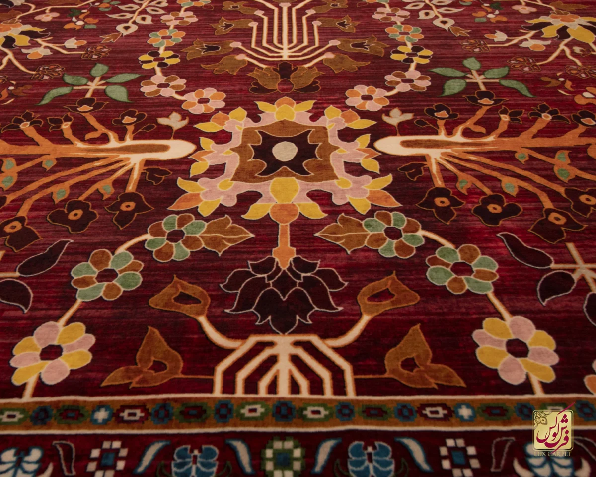 فرش ابریشم ماشینی 730301 قرمز آبی