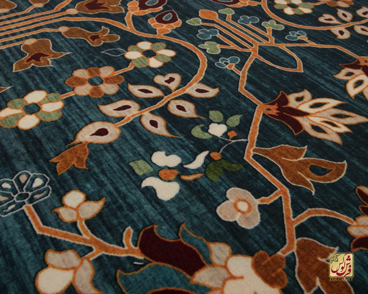 فرش ابریشم ماشینی 730303 آبی کرم