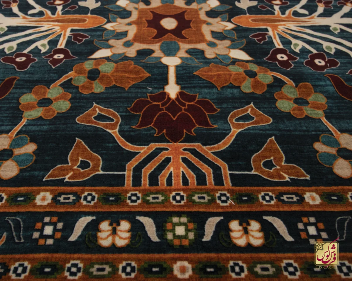 فرش ابریشم ماشینی 730303 آبی کرم