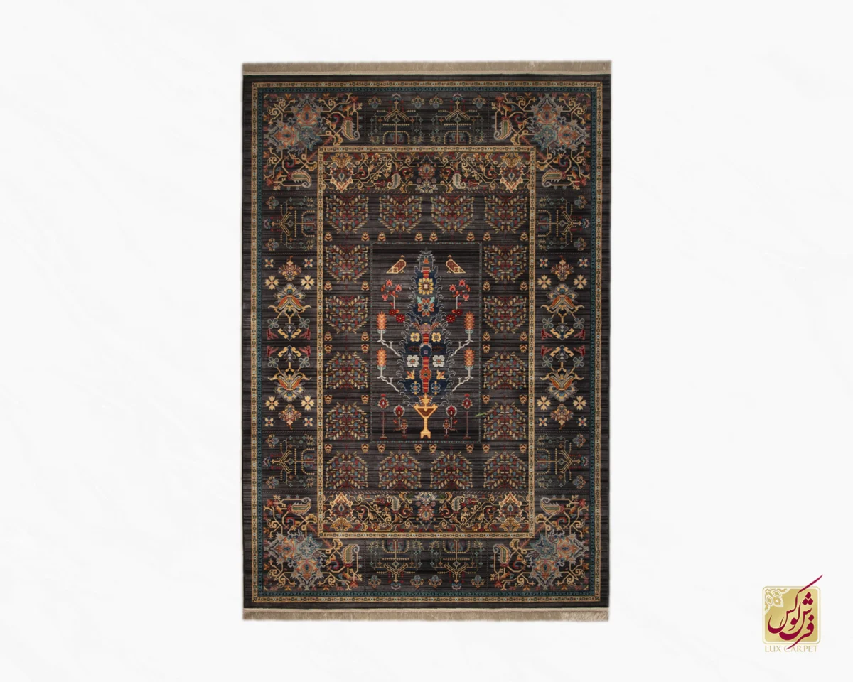 فرش ابریشم ماشینی 730601 ذغالی