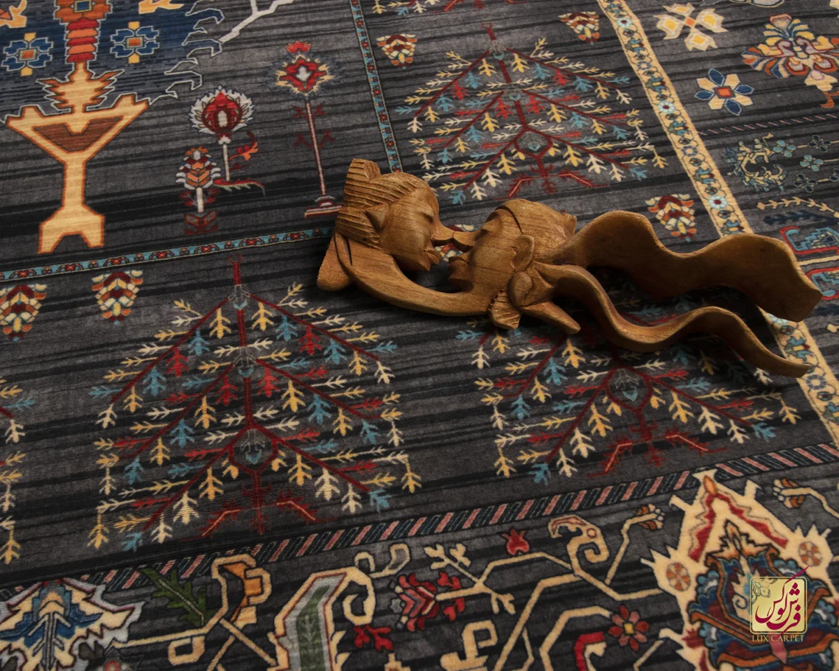 فرش ابریشم ماشینی 730601 ذغالی