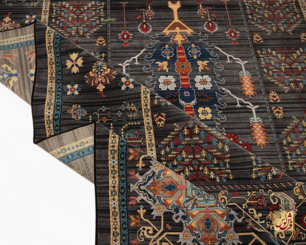 فرش ابریشم ماشینی 730601 ذغالی