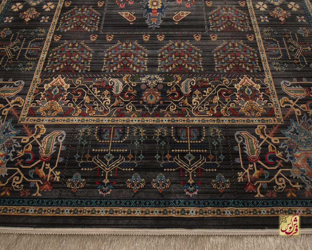 فرش ابریشم ماشینی 730601 ذغالی