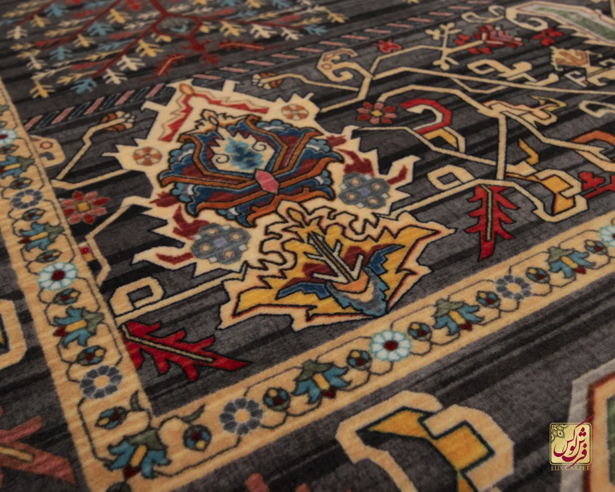 فرش ابریشم ماشینی 730601 ذغالی