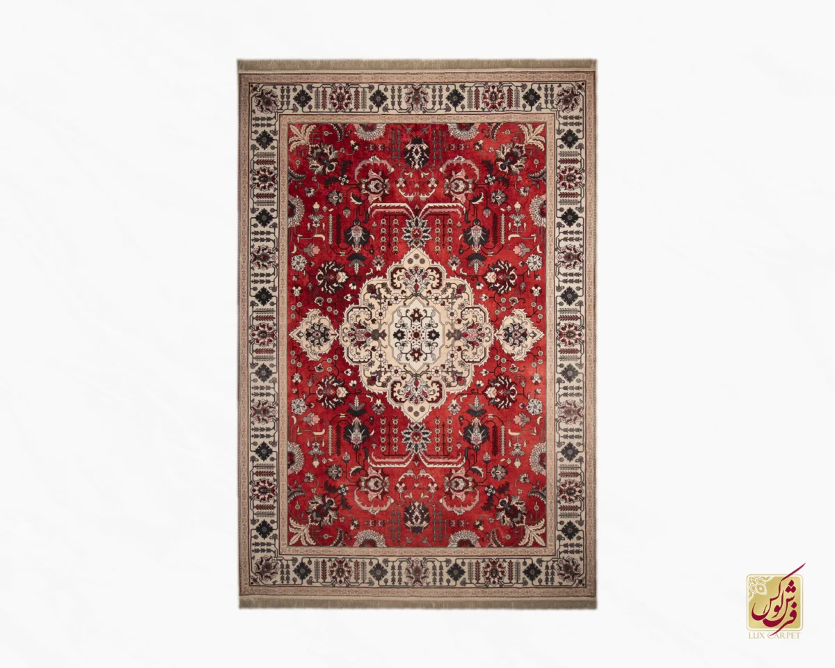 فرش ابریشم ماشینی 743104 قرمز کرم