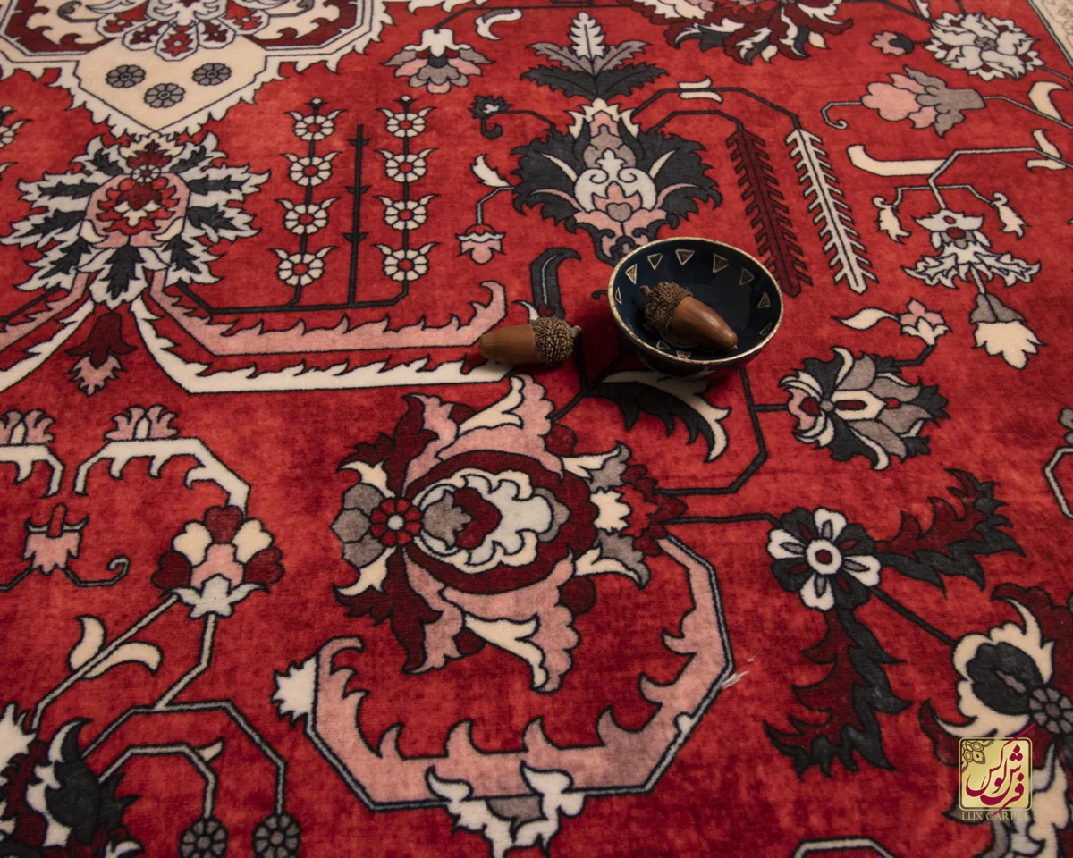 فرش ابریشم ماشینی 743104 قرمز کرم