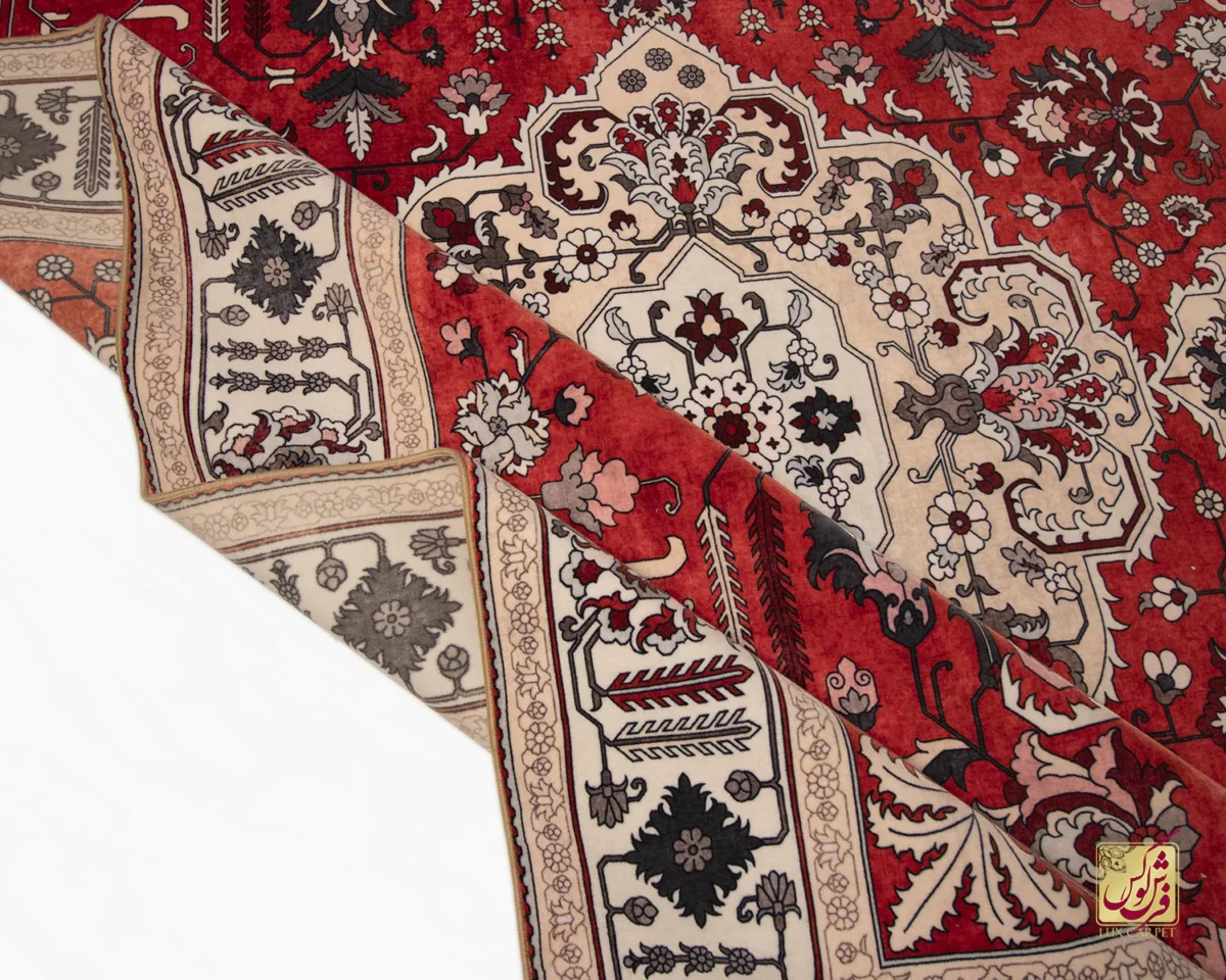 فرش ابریشم ماشینی 743104 قرمز کرم