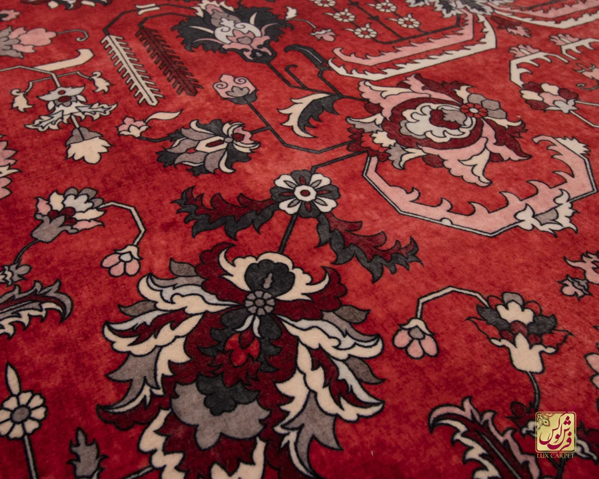 فرش ابریشم ماشینی 743104 قرمز کرم