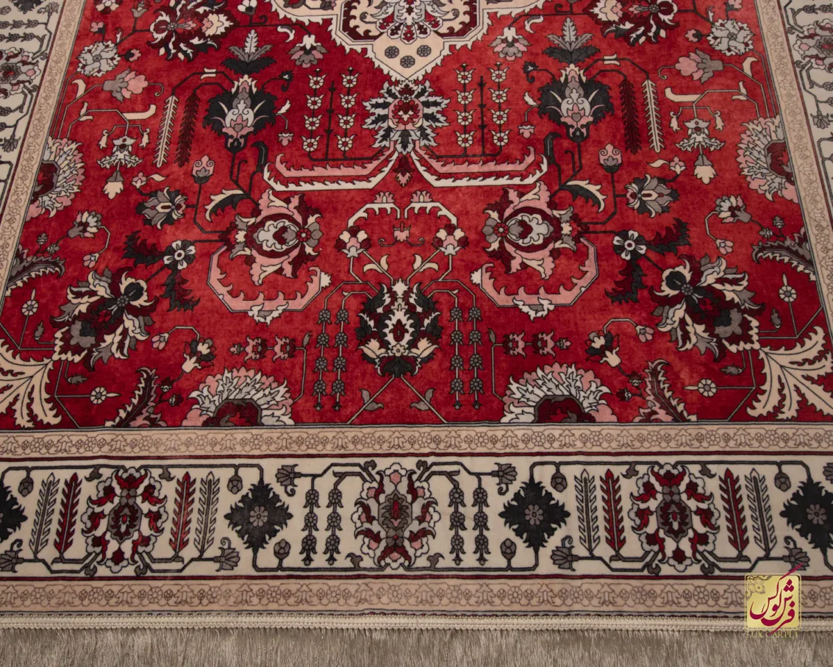 فرش ابریشم ماشینی 743104 قرمز کرم