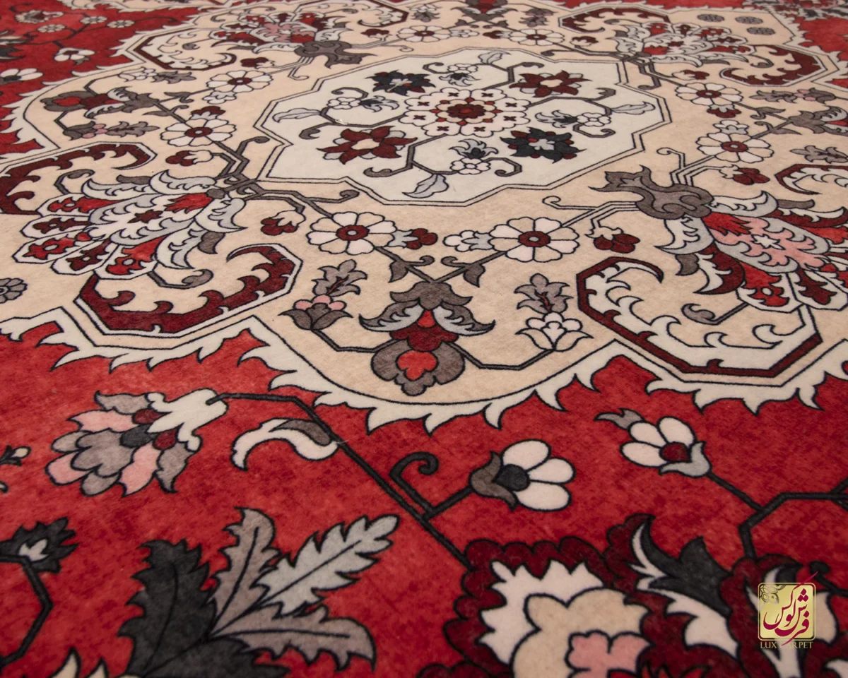 فرش ابریشم ماشینی 743104 قرمز کرم