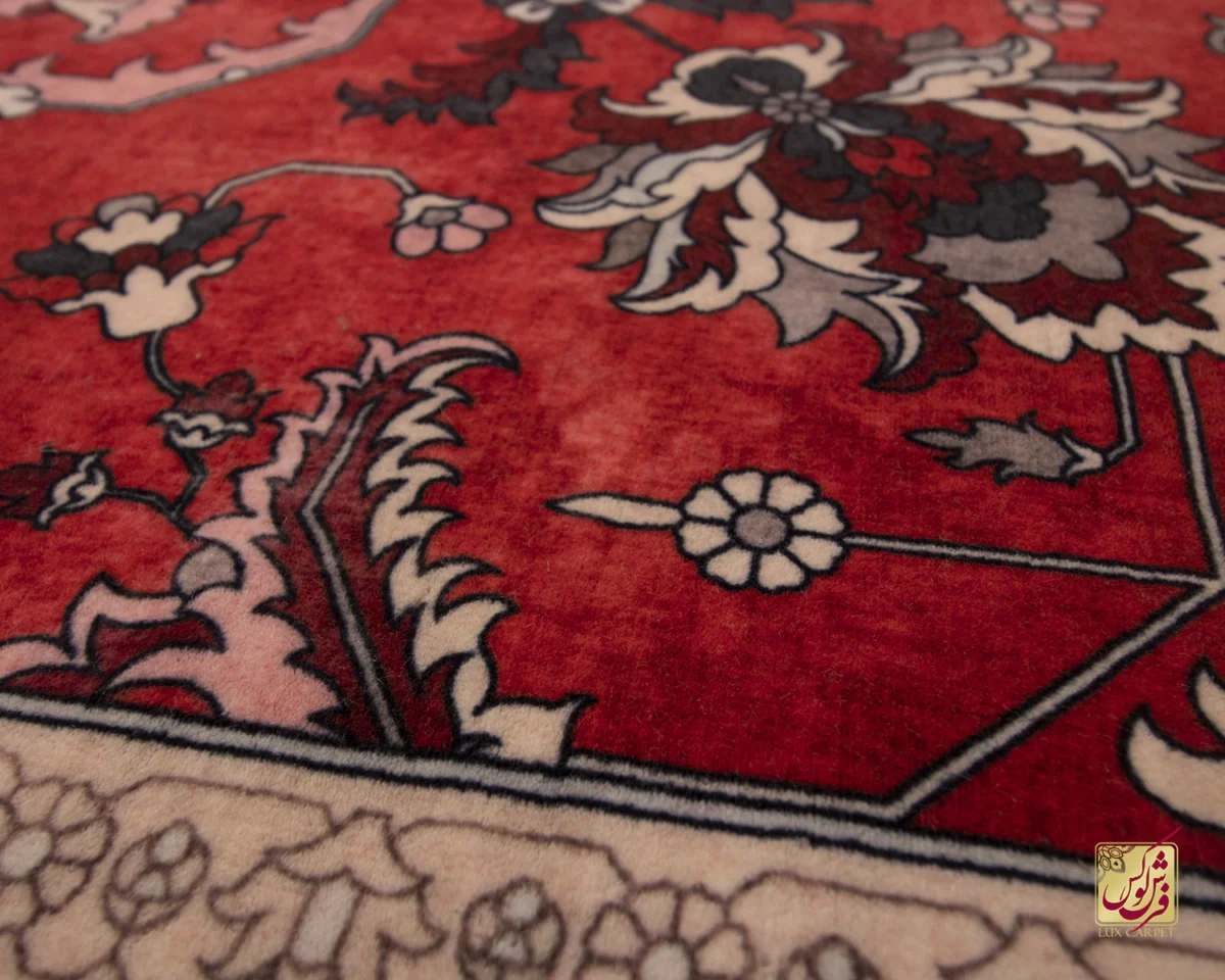 فرش ابریشم ماشینی 743104 قرمز کرم