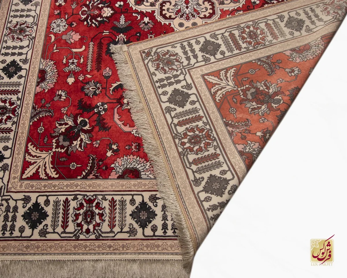 فرش ابریشم ماشینی 743104 قرمز کرم